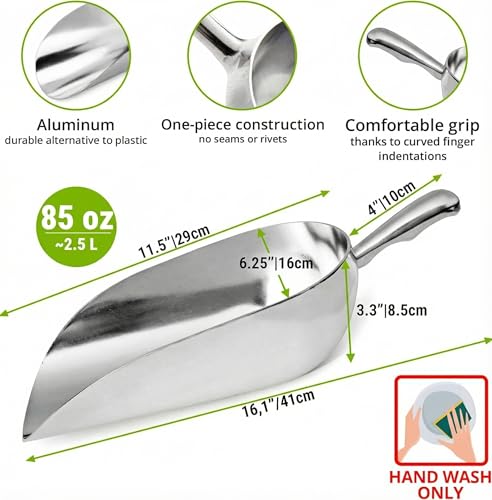 [Set of 3] 24oz + 58oz + 85oz Metal Scoops for Ice Machine - Large Aluminum Ice Scoop Bundle - Hand Wash Only