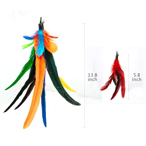miwoowim 6PCS Cat Wand Toy Refills: 2 Extra-Large & 4 Standard Feathers | Handcrafted Da Bird feathers with bells for allure. Non-toxic, durable, and compatible with most standard teaser wand toys - color: 4 PCS Feather Refills