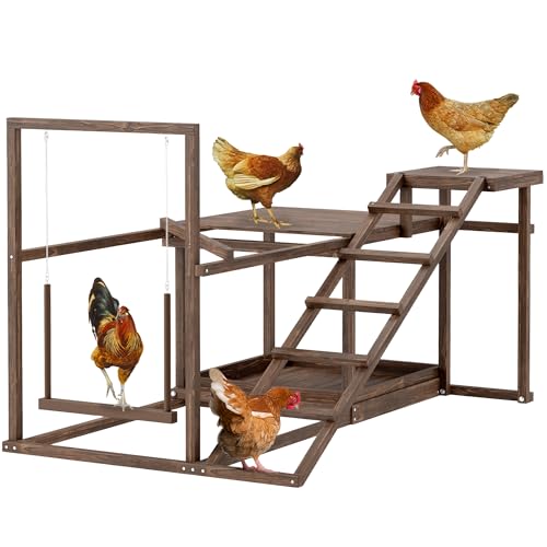 PawHut Wooden Chicken Coop Perches with Swing, Roosting Bars, Activity Play Set, Chicken Coop Accessory Toys for Coop, Coffee | Activity Play Set, Accessory Toys, Chicken Playground