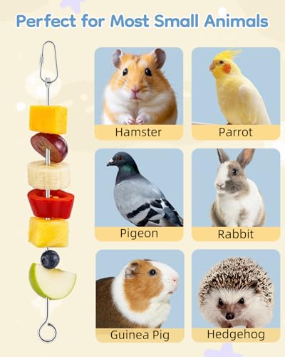 Pawfly 3 Pcs Stainless Steel Parrot Fruit Vegetable Skewer, 10 Inch/26 cm Hanging Bird Cage Food Holder with Hook, Bird Cage Feeder for Vegetable & Fruit, Bird Treat Skewer, Foraging Toy for Parakeets