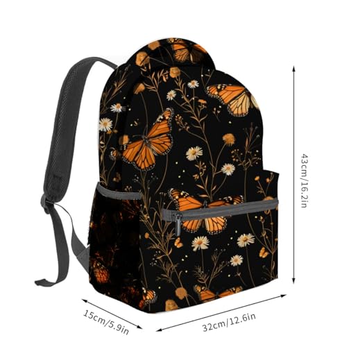 Monarch Butterfly Backpack,Elegant Floral Daisy Polyester Backpacks,Lightweight Double Shoulder Back Pack for Girls Women,Flower Black Bookbag,School Bag Gifts,Casual Travel Daypack Book Packs - color: Butterfly 01
