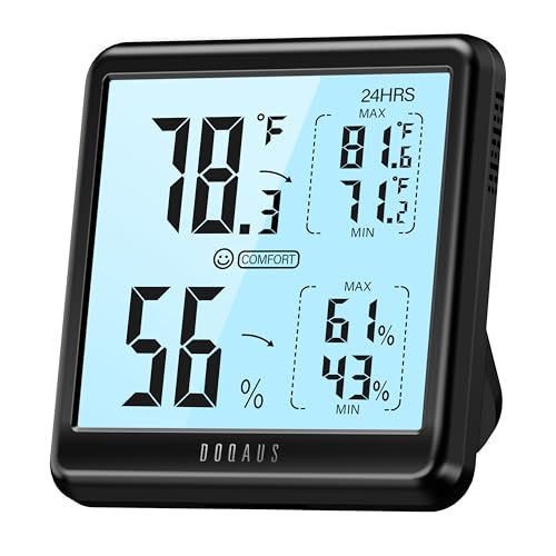 DOQAUS Hygrometer Indoor Thermometer Backlight Humidity Meter Black | 3.05in Large LCD Display, Digital Temperature Humidity Monitor with Max Min Records for Home, Bedroom, Baby Room, Greenhouse