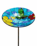Glass Bird Bath Small Birdbath for Garden Decor, Blue | 10.6" Bowl, 26" Height 4-Prong Stable Stake Easy to Clean Outdoor Bath or Feeder for Hummingbirds & Small Birds, Handcrafted