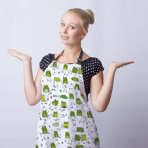 Garden Apron for Women Green Frogs Mans Aprons for Grilling for Kitchen Cooking Restaurant BBQ Painting Crafting Gardening 27” (W) x 31” (H), Waterproof Apron - color: Green Frogs