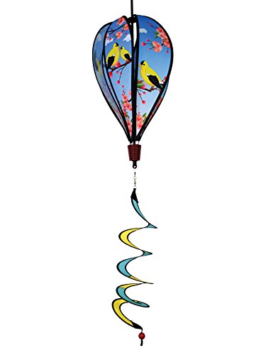 In the Breeze Goldfinch Family 6-Panel Kinetic Hot Air Balloon Wind Spinner,11" W x 17" H, 26" Tail,1056 - color: Goldfinch Family