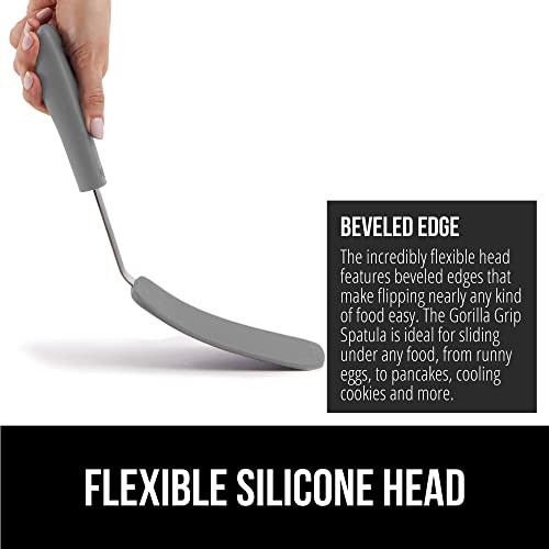 GORILLA GRIP BPA-Free Silicone Spatula for Non Stick Frying Pan, Heat Resistant Flexible Head, Patented Soft Comfortable Handle, Non-Scratch Kitchen Turner, Flip Burgers, Pancakes, 11.6 in, Gray - color: Gray