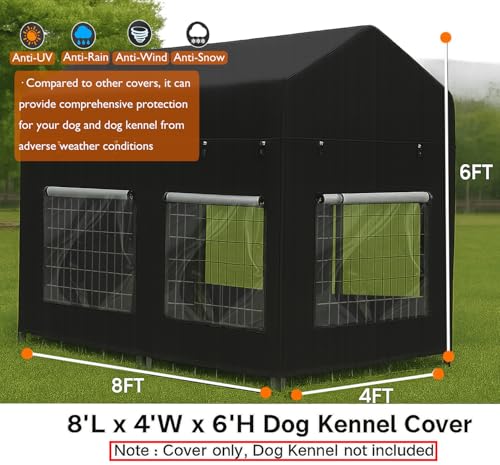 Outdoor Dog Kennel Cover 8'Dx4'Wx6'H Full Coverage Kennel Cover Large Windproof,Waterproof with Transparent Windows and Elastic Ropes - color: 8'Dx4'W（full cover）