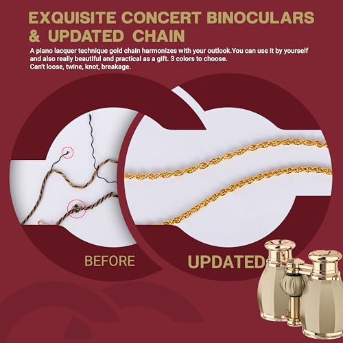 ESSLNB Opera Glasses Binoculars for Women Adults 4X30mm Theater Glasses Compact Binoculars for Theater and Concerts Antique with Case Removable Chain (Gold) - color: Gold