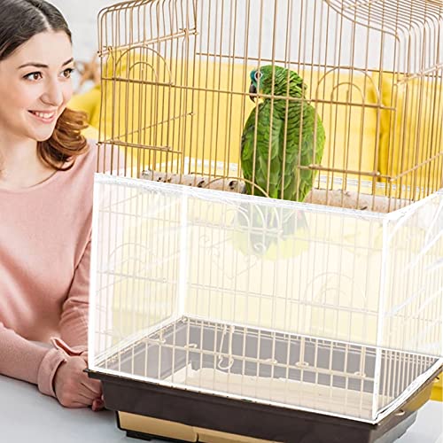 Daoeny Large Bird Cage Cover, Bird Cage Seed Catcher, Adjustable Soft Airy Nylon Mesh Net, Birdcage Cover Skirt Seed Guard for Parrot Parakeet Macaw African Round Square Cages (White) - color: White