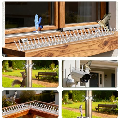 Bird Spikes for Outside 48 Pack 48 FT Stainless Steel Deter Pigeon Squirrel | Made of durable stainless steel, effective deterrent for pigeon, squirrel, cat, raccoon and snake - size: 48 FT