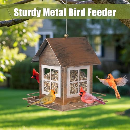 Bird Feeder, Waterproof Bird Feeders for Outdoor Hanging | Heavy Duty Metal, 3LB Large Capacity, 4 Perches, Drain Holes, For Outside Garden Yard Country Hanging, House Shape - size: Standard
