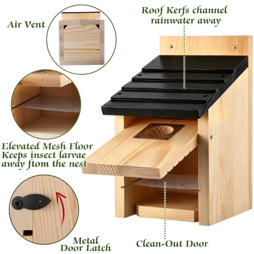 Dreyoo 4 Pack Bluebird Houses for Outside with Metal Predator Guard, 1-1/2" Entrance Hole Wooden Blue Bird Houses for Outdoors, Bluebird Nesting Box(Black Roof, Wood Body) - color: Black Roof, Wood Body