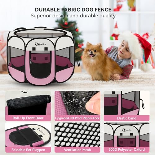 Sieidihit Dog Cat Pet Playpen Puppy Crate Cage Indoor Outdoor, Medium Pink | Nursing Rest Zone Recovering Pet Quarantine Room Portable Pop Up Easy to Set up lightweight Carrying Bag Wide applicability - color: Pink