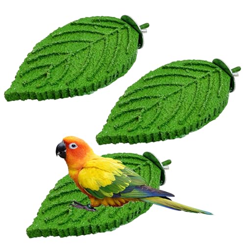 3 Pcs Parrot Perch Resin Bird Beak Grinding Stone Leaf Shape Perch Stand Foot Clawing Trimmer Bird Cage Accessories for Cockatiels Conures Budgies Lovebirds (Green) - color: Green, size: Leaves