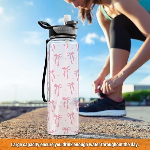 Bow 32 oz Water Bottle - Clear Tritan, BPA-Free, LeakProof with Carry Strap for Sports, Gym & Outdoor Activities - color: C02