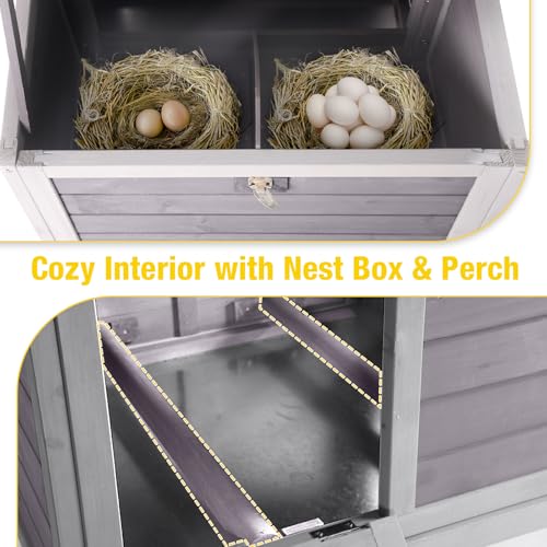 Small Chicken Coop with 2 Nesting Boxes, Waterproof Wooden Hen House for 1-2 Chickens, Poultry Hutch with Wildlife-Proof Latches, Elevated Design & Roosting Bar for Backyard Urban Farm (Grey) - color: Grey, size: 41.0"L x 23.0"W x 38.0"H