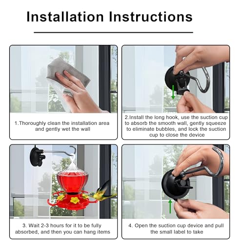 4pcs Window Suction Hooks for Bird Feeders - Compatible with Hummingbird Feeders and Plant Hooks, Featuring Extra-Strong Drip-Glue Suction Cups