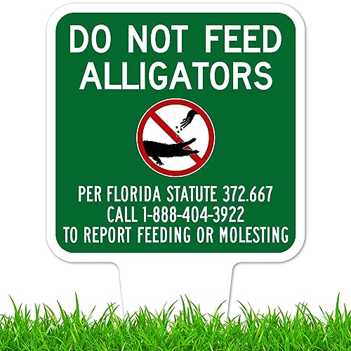 Do Not Feed Alligators Sign, 9"x17", Heavy Duty Integrated Ground Stakes, Indoor/Outdoor Use, Rust Free Aluminum Composite, Made in USA by My Sign center - color: Alligators, size: 9"x17"