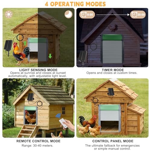 Solar-Powered Automatic Chicken Coop Door with Timer, Light Sensor & Remote Control – Weatherproof Aluminum Alloy Design with Anti-Pinch Safety Feature - color: Green