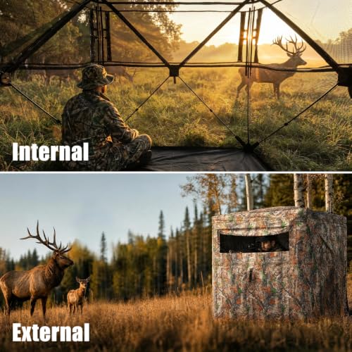 Hunting Blind 270 Degree See Through Ground Blind - 2-3 & 3-4 Person Pop Up Deer Blind for Hunting with Carrying Bag - 300D Reinforced Portable Durable Blind for Turkey and Deer - size: 1-2 Person(270° See Through)