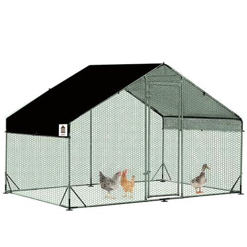 Chicken Runs for Yard with Cover, Metal Chicken Coop, Upgraded Anti-UV 180g/㎡ PE Cloth & 1.1mm Thickened PVC-Coated Hexagonal Chicken Wire Mesh & More Galvanized Steel Standpipes, 6.6×9.8×6.4FT - size: 78.0"L x 118.0"W x 77.0"H