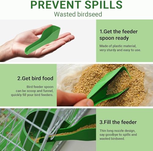 Small Bird Seed Feeder Scoop, Prevent Spill Mini Seed Funnel Dispenser for Tiny Birds, Finches, Chickadees & Small Animals, Fits Round Tube Feeders, Plastic, 2Pcs (Green) - color: Green