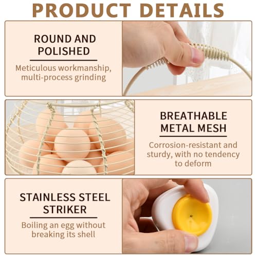 Wire Egg Basket for Gathering Fresh Eggs Holder,Retro Handle Egg Gathering Basket,Metal Eggss Holder-Countertop,Farmhouse-Eggs-Storage Container for Kitchen Easter Decor(White) - color: White