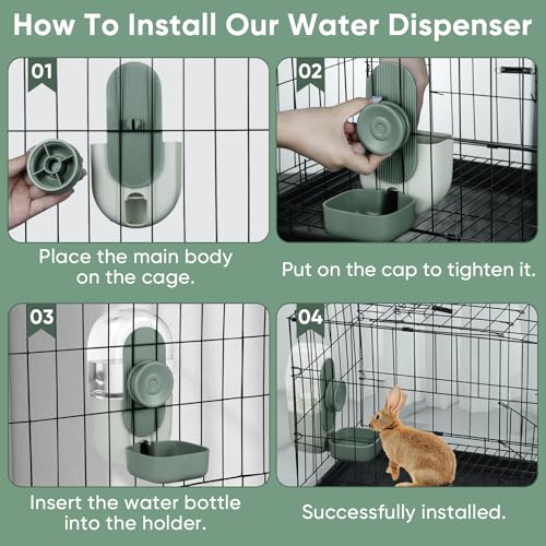 Lemtrflo 28oz Rabbit Water Bottle Dispenser, Bunny Cage Water Bowl | Suitable for Rabbits, Guinea Pigs, Ferrets, and Other Small Pets - color: Green
