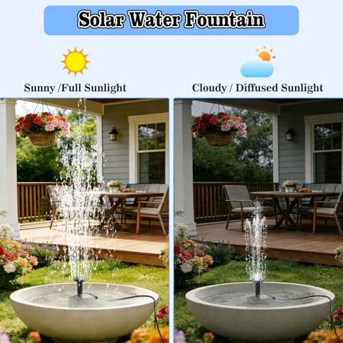 12W Solar Fountain Pump for Water Feature Outdoor DIY, Solar Water Fountain 132 GPH with 9.84FT Power Cable, 6 Spray Nozzles, 3.28FT DIY Tubing for Garden, Pond, Bird Bath - color: Black