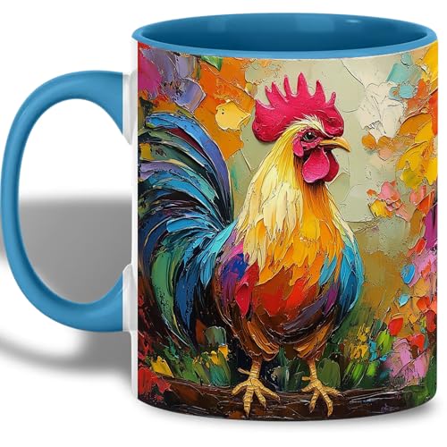 Colorful Rooster Mug, 11oz Coffee Cup Vibrant Farm Animal Painting, Artistic Country Morning Gift, Bold Ceramic Drinkware for Kitchen or Office (Colorful Rooster) - color: Colorful Rooster