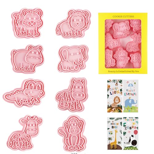 8Pcs Farm Animal Cookie Cutters with Cookie Stamps, Cute Cookie Cutters for DIY Biscuit Snacks Cheese Baking (With 30 Animal Bags) - color: Animal
