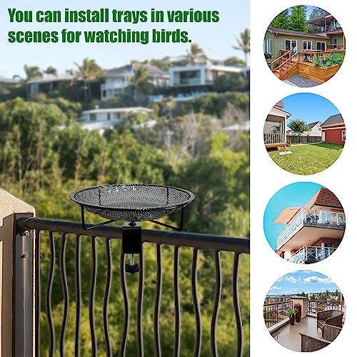 CQAIRIOU Premium Deck Railing Bird Feeder Tray for Balcony,11.8" Stainless Steel Large Platform Bird Feeder Mesh Seed Tray for Outside Wild Birds,Great Decoration for Garden Backyard - size: Deck Bird Feeder Tray