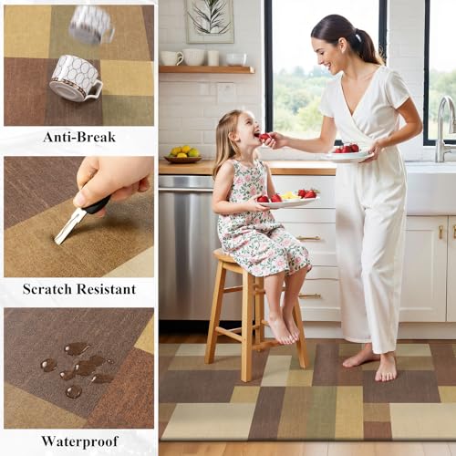 Anti Fatigue Kitchen Mat, Non Slip Cushioned Standing Floor Mat, Waterproof Kitchen Runner Rug, Farmhouse Comfort Padded Mat for Sink, Laundry, Office, Tan&Brown, 24''x71'' - color: Tan&brown