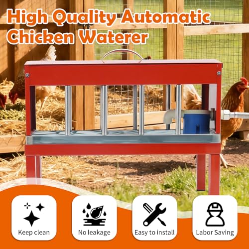 Automatic Chicken Waterer Stainless Steel Poultry Waterer No Waste with Float Valve Kit Bottom Bracket Chicken Watering System for Chicken Duck Goose Pigeon