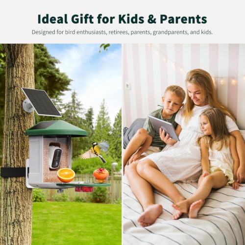 Smart Bird Feeder with Camera - AI Identify Birds Species, Solar Powered Bird House with Cam, 2L Large Capacity, 2K HD Video Live Stream, Instant Arrival Alerts - Green - color: Green