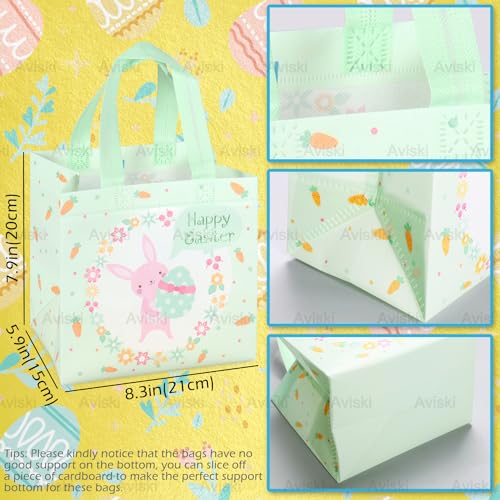 Aviski 6PCS Happy Easter Egg Hunt Bags Bunny Carrot Chick Egg Gift Bag with Handles, Easter Treat Bags, Non-Woven Gifts Wrapping, Spring Party Supplies - color: Foil Pink Blue Green Yellow