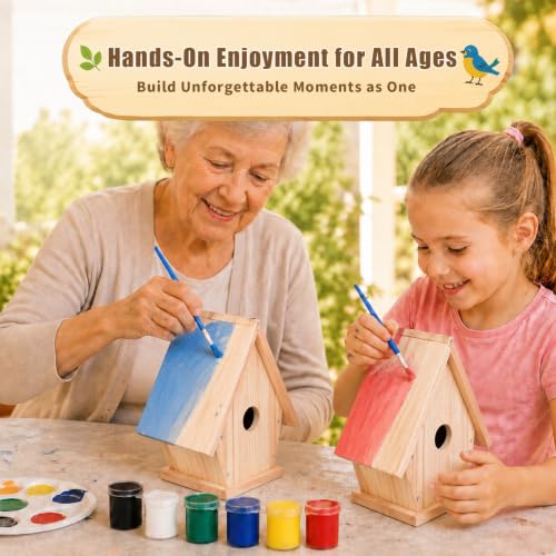 GABREE Wooden Bird House Kit, DIY Birdhouse Kit to Build and Paint, Comprehensive Outdoor Arts and Crafts Set with Tools, Paint & Brushes, Perfect Creative Gift for Nature Lovers & Families