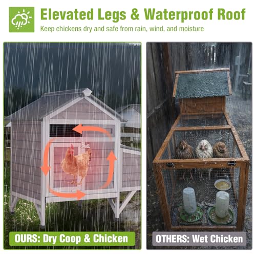 GUTINNEEN Chicken Coop Outdoor Weatherproof Duck House with Nesting Box, Perches, Metal Tray for 2-4 Chickens, Ducks, 40.94" L x 27.37" W x 38.55" H - color: (Grey)