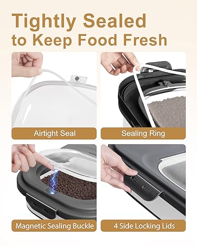 20-30 Lbs Rice Storage Container,Collapsible Food Storage Container | Flour Storage Container with Wheels Airtight Locking Lid,Rice Container Double Seal,Keep Fresh for Pet Food,Rice,Flour - color: Black/20-30LBS