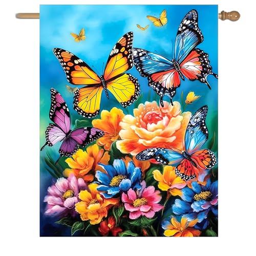 Spring Summer House Flags 28x40 Double Sided Large Butterfly Garden Flag Flower Yard Flags for Outside Butterflies Outdoor Decorative Floral Welcome Flags - color: butterfly