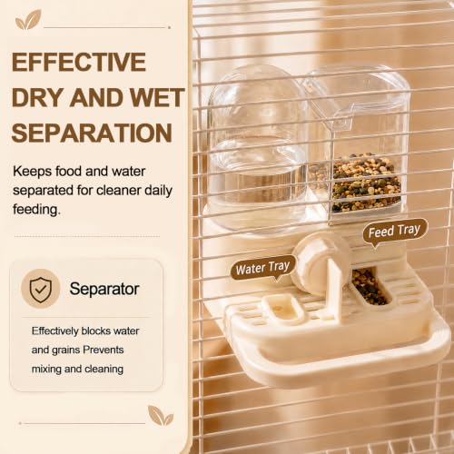 2-in-1 Quail Feeder and Waterer for Cage, Gravity Auto Waterer and Feeder | No-Waste Bird Feeder, No-Spill Quail Waterer, Hanging or Standing, Dry/Wet Separation, for Chick/Duck/Hamster
