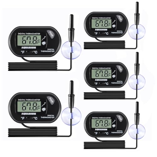 5pcs Aquarium Thermometer LCD Digital Fish Tank Thermometer with Water-Resistant Sensor Probe and Suction Cup for Turtle Incubators Terrarium Water Thermometer - color: 5pcs