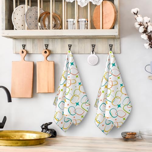 Mid Century Modern Kitchen Towels Set of 2 Retro Dish Tea Towels | Absorbent Vintage Hand Towels for Cooking Baking Bathroom Farmhouse Home Decor 16x24 Inch - color: Abstract Retro