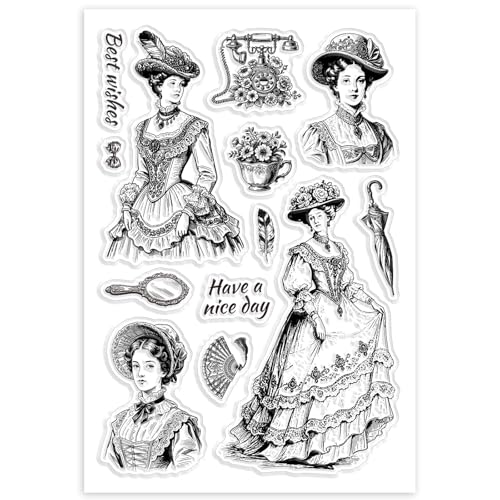 CHGCRAFT Retro European Woman Clear Stamps Victorian Lady Transparent Stamps Female Silicone Clear Stamp Seals for DIY Scrapbooking Photo Album Decoration, 4.3×6.3 inch - style: European Woman
