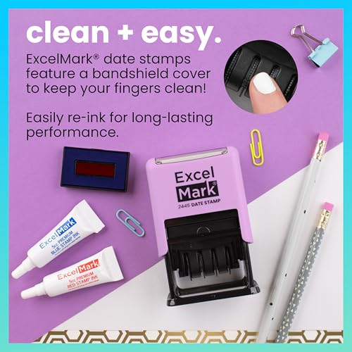 ExcelMark 2445 Date Stamp with Text - Blue and Red Ink (Violet Mount, Received) - color: Violet Mount, size: Received