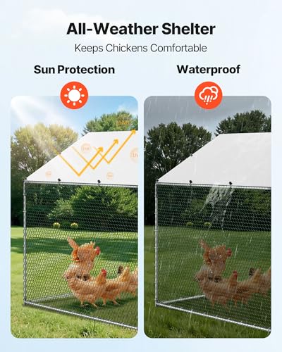 VEVOR Large Metal Chicken Coop, 9.8x13.1x6.5 ft Large Walk in Chicken Runs for Yard with Cover, Hen House Enclosure with Security Lock, Outdoor Duck Rabbit Cage Poultry Pen for Backyard, Farm, Yard - size: 118.6"L x 154.7"W x 78.4"H