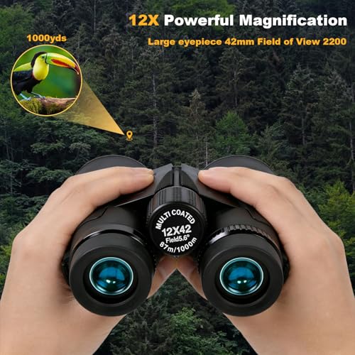 12x42 HD Binoculars for Adults High Powered with Phone Adapter Tripod | Bird Watching Binoculars Compact BAK4 Prism FMC Lens Waterproof Low Light Vision Binoculars for Cruise Ship,Hunting,Hiking