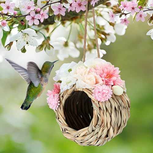 Novabright Spring Flower Bird Houses for Outside Hummingbird Gift Nest Hanging Bird House Spring Outdoor Decoration for Hummingbird Garden Patio Lawn Window Outdoor Home Decoration Gift