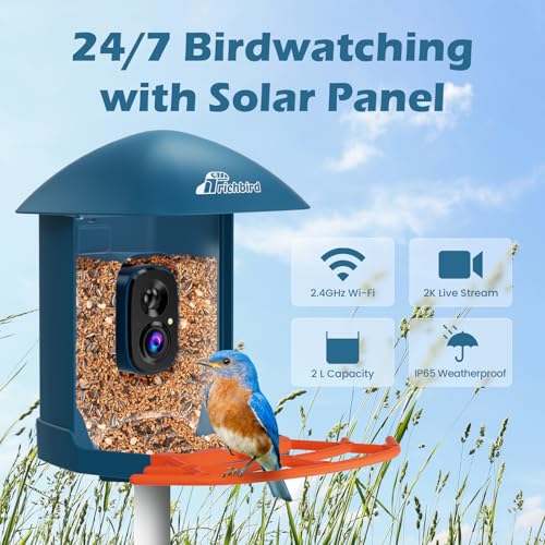 Smart Bird Feeder with Camera & Solar Panel, 2K HD Birdwatching Live | with AI Identify Bird Species, Auto Video Capture & Instant Notifications, for Mom/Dad/Bird Lovers - color: Deep Blue