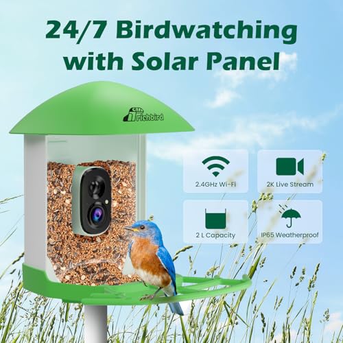 Bird Feeder with Camera, Smart Bird House with Cam for Outside, 2K HD Auto Record Video, AI Identification & Instant Alerts, Solar Powered, Bird Watching Gifts for Family and Birdlovers | 2K HD Auto Record Video, AI Identification & Instant Alerts, Solar